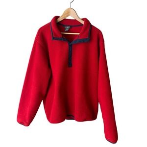 Vintage LL Bean Mens XL Red Snap Neck Fleece Pullover Mock Neck Jacket OWN40